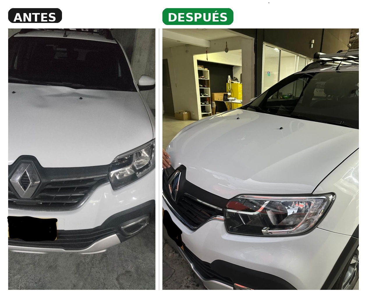 Antes y después arreglo choque